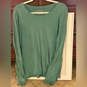 good hYOUman washed green long sleeve T-shirt with text on the sleeve.  NWOT L